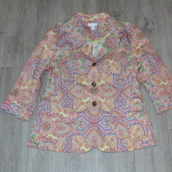 Charter Club Womens Long Sleeve Blouse Top Large Cotton Multicolor Paisley - Picture 1 of 9